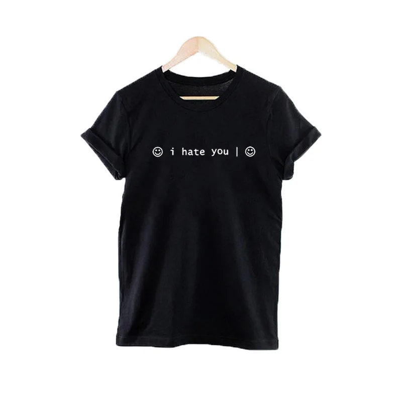 

Women Clothes Fashion Casual Tops I Hate You Smiley Face T-shirt Tumblr Clothing Funny Tee Shirt Femme Harajuku Punk T Shirt