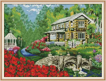 

Villa In Woods DMC Counted Chinese Cross Stitch Kits Printed Cross-Stitch Set Embroidery Needlework