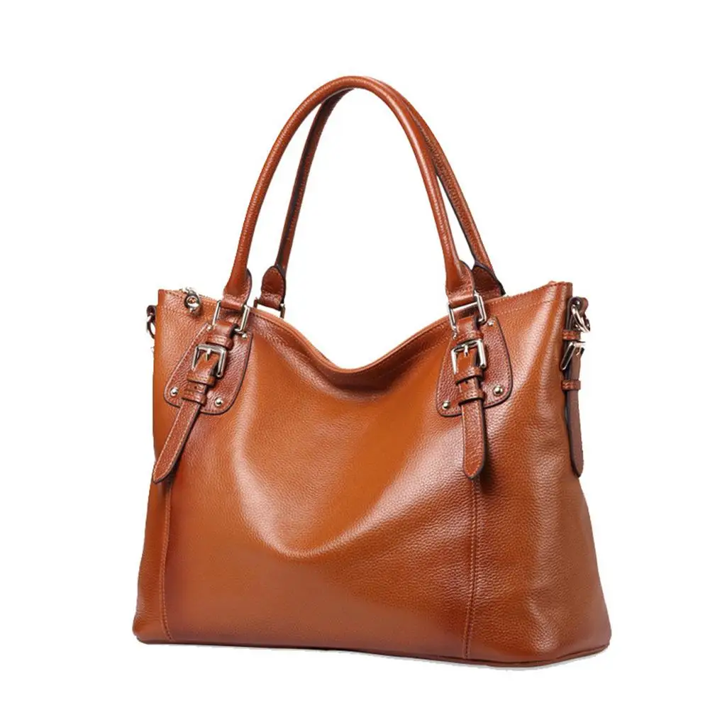 Women Fashion Solid Color Genuine Leather Shopping Casual Handbag ...