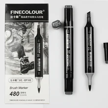 Finecolour EF102 мягкая кисть профессиональный эскиз двухсторонний на спиртовой основе чернил серый серии художественные маркеры