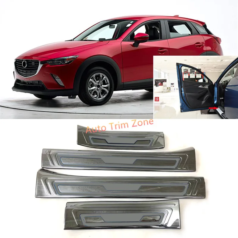 

4 PCS Stainless Steel Interior Door Sill Plate Cover Trim For Mazda CX-3 CX3 2015-2018