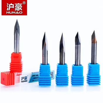 

HUHAO 1pc 4mm 6mm 3 Edge Carbide Pypamid bits 2A Good QUALITY CNC Engraving Bits Router Machine 3 face Stone Carving Tools