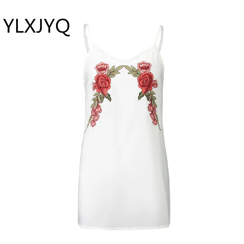 

2018 summer dress women vestido deep V neck off should dress vest Lace stitching Embroidered dress rose flower