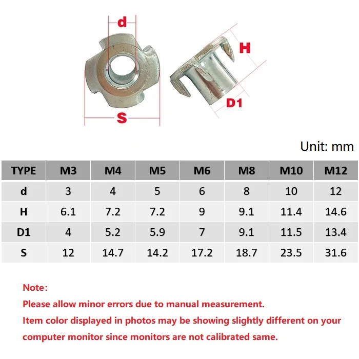 5/10/20/50 шт M3 M4 M5 M6 m8 m10 m12 оцинкованная четыре когти гайка Динамик t-образная гайка слепой элемента Вставка Гайка тройника мебельная фурнитура