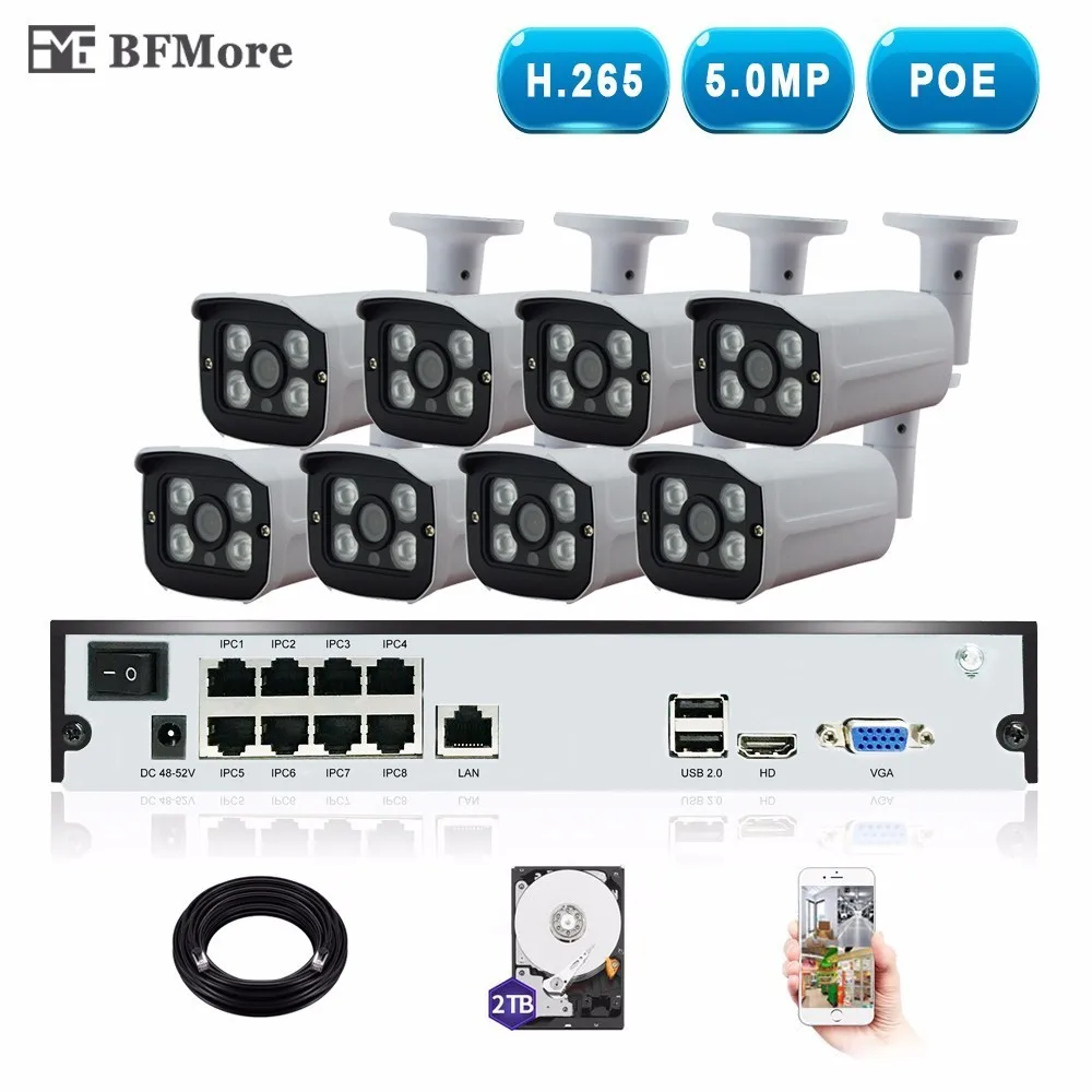 BFMore H 265 5 0MP POE 8CH NVR Kit CCTV System IP Camera IR IP66 font