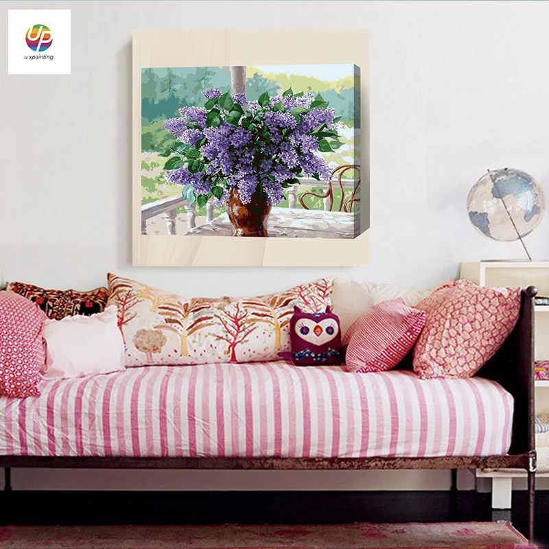 Frameless Lilac Flower Diy Digital Painting By Number Acrylic Paint