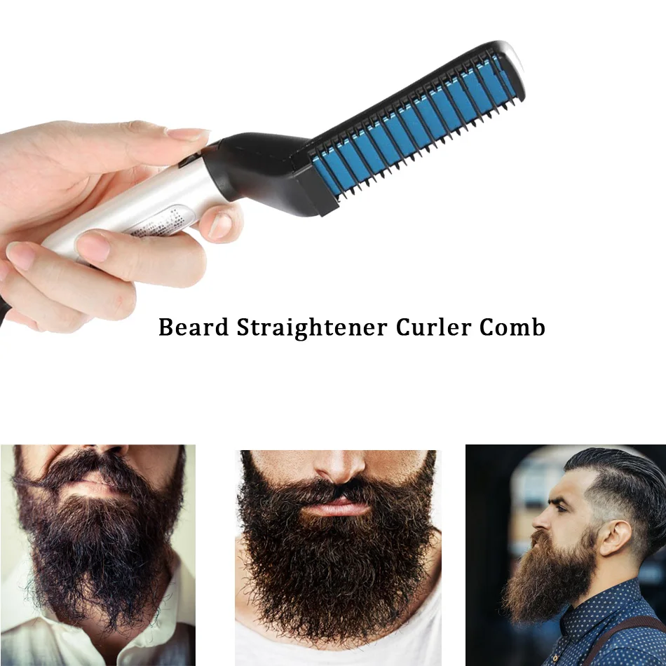 

Hair Curling Iron Men's Ceramic Hair Styling Iron Comb Brush Electric Hair Beard Straightener Curler Set Quick Hair Styler