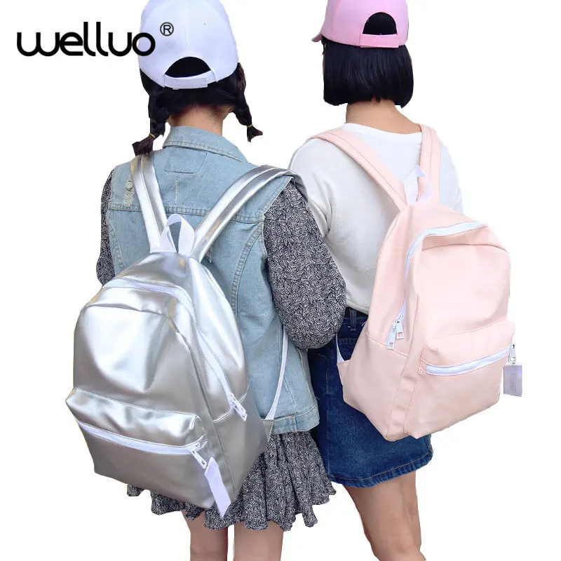 New Arrival Hologram Laser Backpack Girl School Bag Women Pink And White Simple Metallic Silver Laser