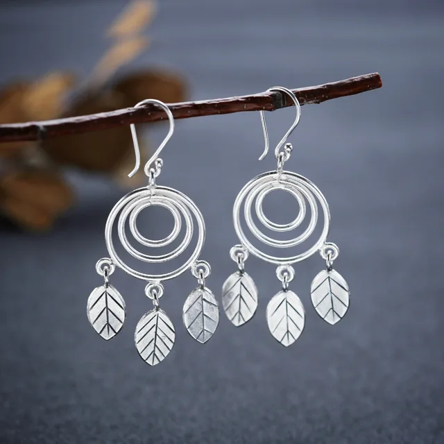 Silver Earrings Thailand Chiang Mai Original Handmade Jewelry Silver Earrings Thailand Chiang Mai Original Handmade Jewelry Pendant Ear Hook Polycyclic Leaves