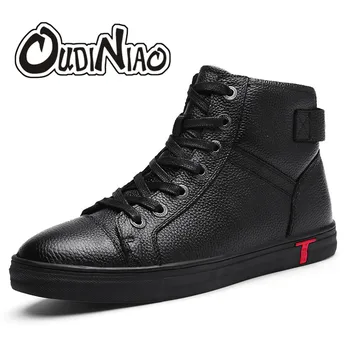 

OUDINIAO Men Boots Genuine Leather Ankle Boots Lace Up Casual High Quality Cow Leather Boots Autumn Winter Men Shoes Plus Size