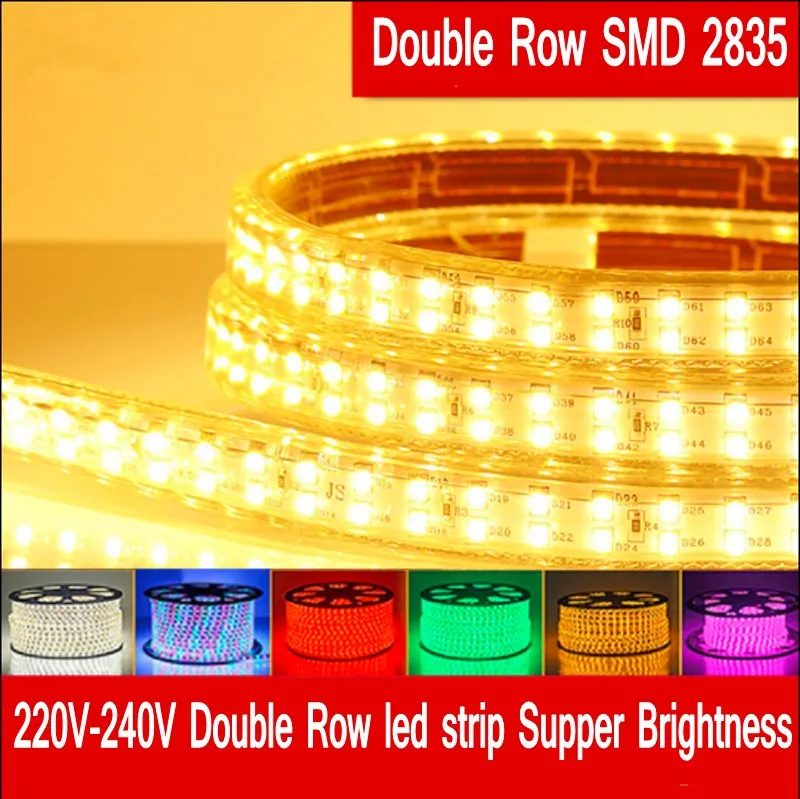 180 светодио дный/м SMD 2835 Светодиодные ленты light 220 В 240 В двухрядные светодио дный ленты, веревки ленты гибкие полосы для дома и сада 5 м 10 м 100 м