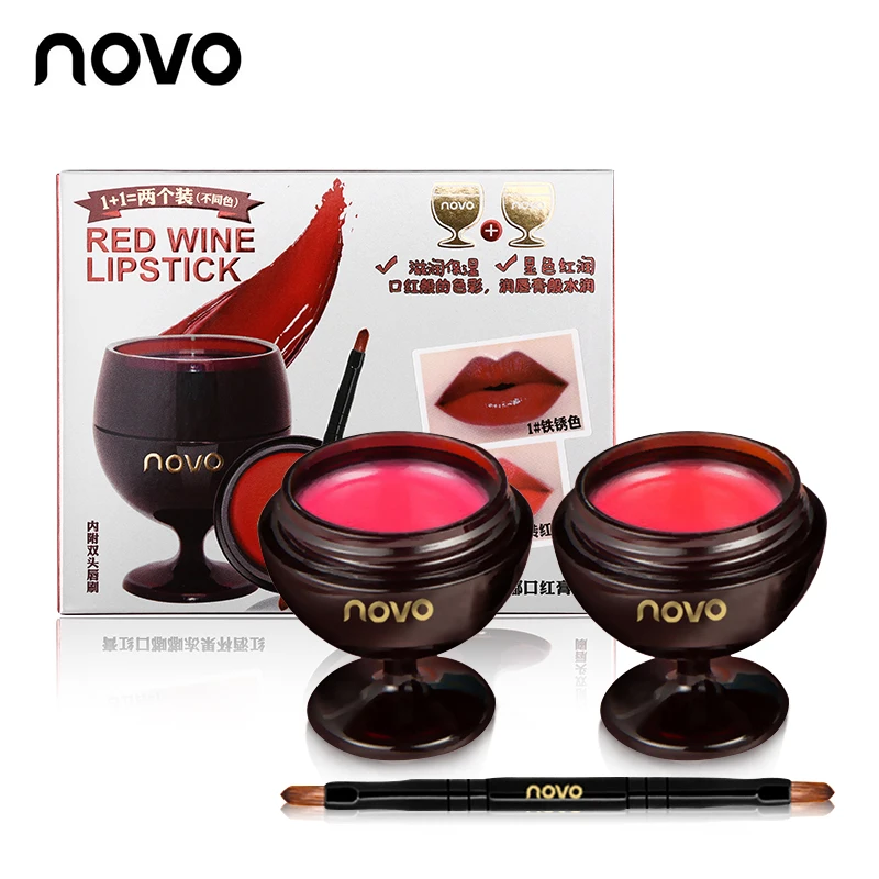 

2pcs/lot Lipstick Set with Brush Novo Makeup Red Wine Lip Stick Matte Cream Lip Nutritious Batom Waterproof Moisturizer Make Up