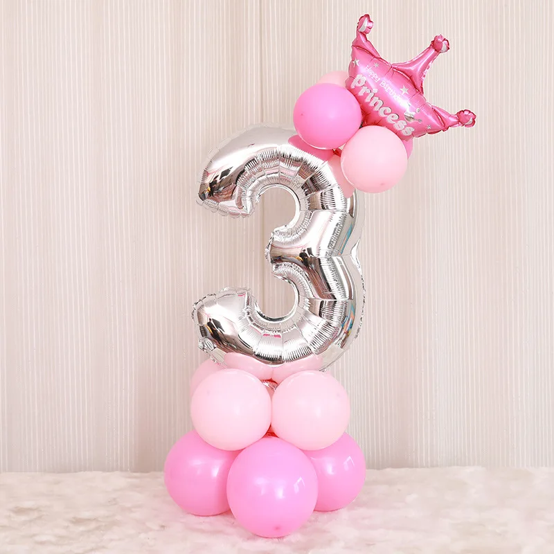 16PCS/lot 32inch Silver Number Foil Balloons Digit air Birthday Balloon Kids Birthday Party wild one Decorations Figure - Цвет: Rose 3