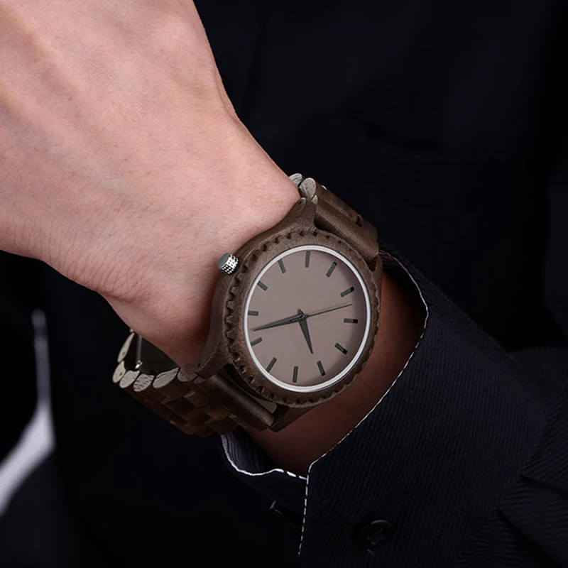 Brown Men Watch Top Luxury Quartz Wristwatches Wooden Strap Male Clock 7