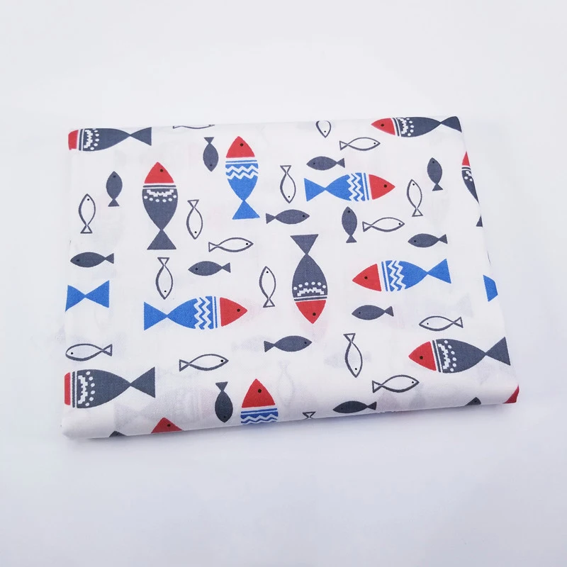 DIY хлопковая ткань для шитья Лоскутная хлопковая саржевая ткань Детский Стиль с принтом рыбы Чистый хлопок стеганая ткань для ребенка