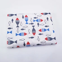 DIY хлопковая ткань для шитья Лоскутная хлопковая саржевая ткань Детский Стиль с принтом рыбы Чистый хлопок стеганая ткань для ребенка