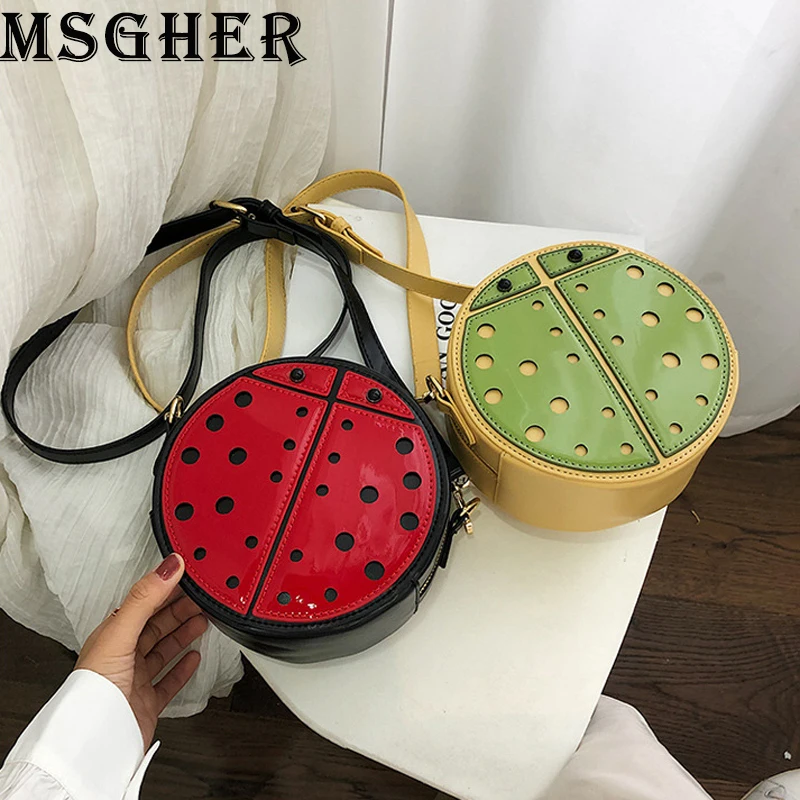 

MSGHER Circular Small Bags Women Summer Panelled Shoulder Bags Female Casual Hollow Out Crossbody Bags