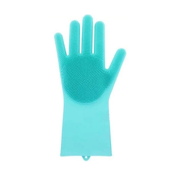 2 в 1 волшебные силиконовые резиновые тарелки моющиеся перчатки Экологичная щетка для мытья посуды губка для многофункциональной кухни ванной комнаты - Цвет: 1pc Blue Righthand