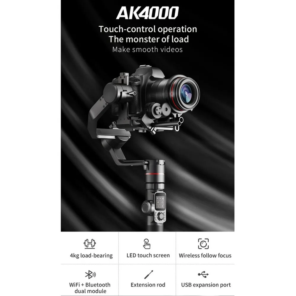 

FeiyuTech Ak4000 3-Axis Selfie Handheld Stabilizer Gimbal for NIKON SONY CANON DSLR Camera Gopro Action Cam