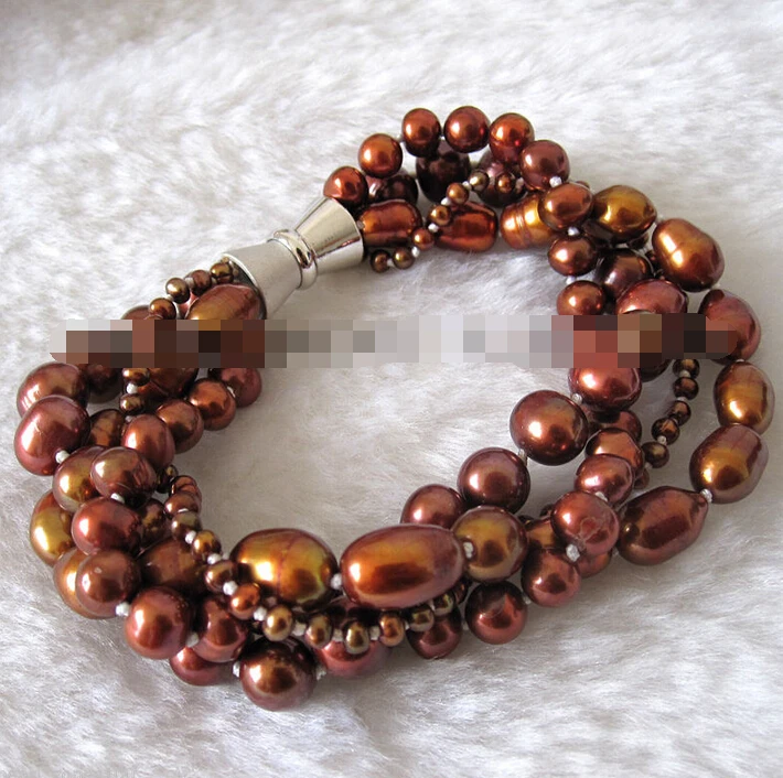 

FREE SHIPPING>>>@@ > 09608 Coffee Baroque Off Round 4 Row Freshwater Pearl Bracelet
