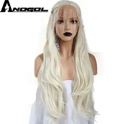 Anogol платиновый блондин высокое Температура волокна плетеные длинные естественная волна Синтетический Синтетические волосы на кружеве