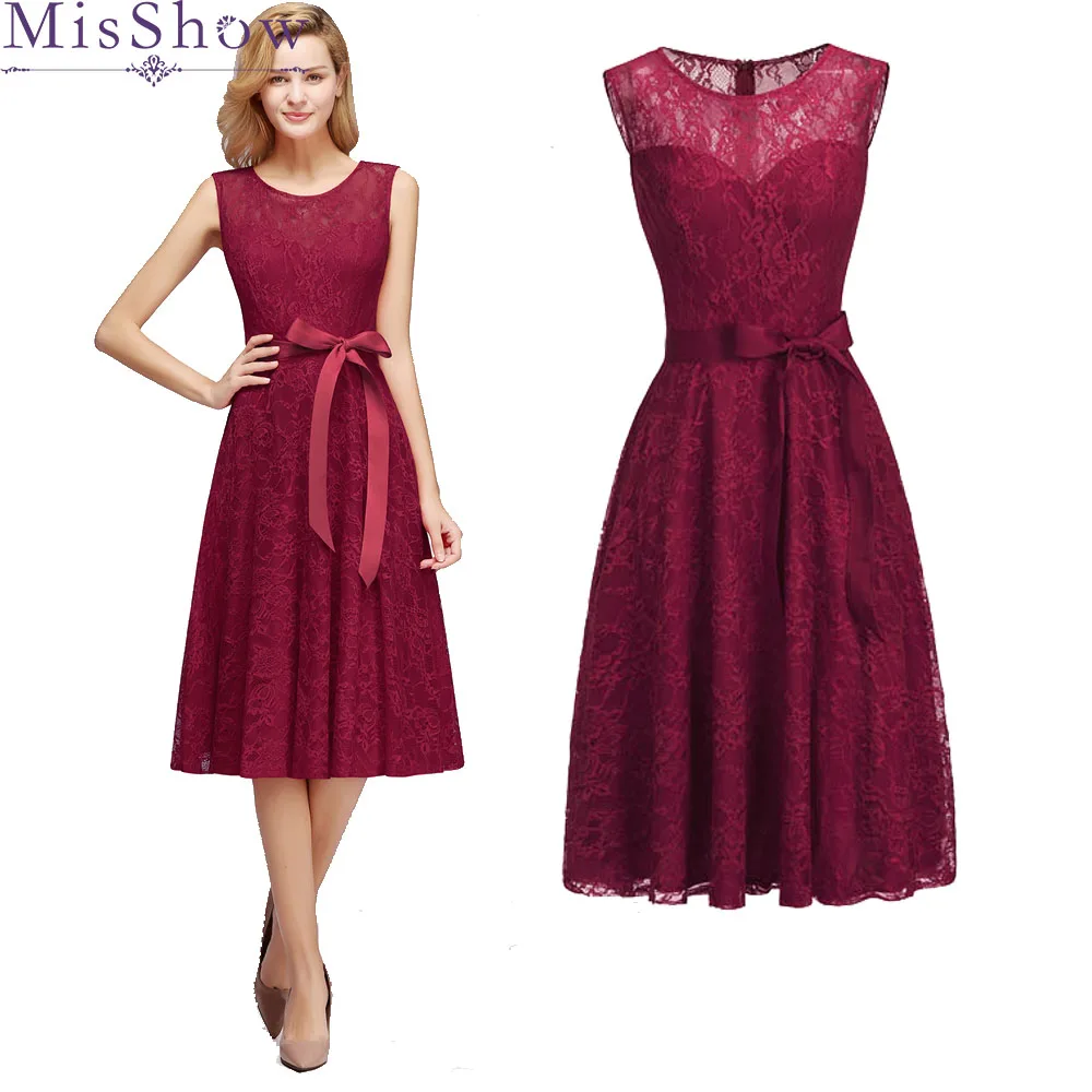 MisShow Burgundy Lace Cocktail Dresses ...