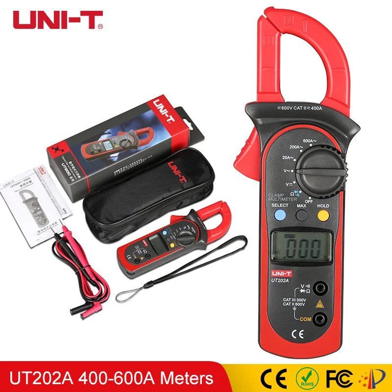 UNI-T UT202A Digital Current Clamp Meters 400-600A AC/DC Voltmeter AC Current Meter Resistance Tester NCV Multimeters UNI-T UT202A Digital Current Clamp Meters 400-600A AC/DC Voltmeter AC Current Meter Resistance Tester NCV Multimeters