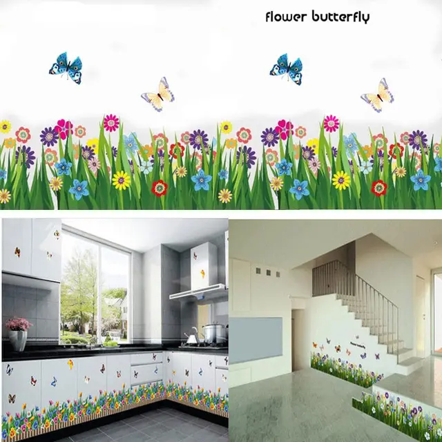 garden flower grass butterfly wall border decal flower butterfly