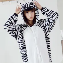 Животные кигуруми Зебра костюм Взрослый Девочка Дети Onesie фланель Хэллоуин Женщины аниме-комбинезон Маскировка цельный костюм