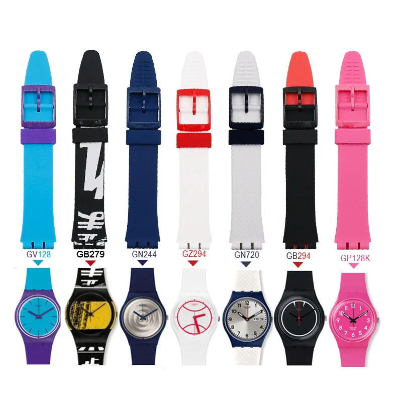 Silicone strap buckle buckle watch accessories 17mm for Swatch GB274 GW164GN239 sports waterproof bracelet female men watch band