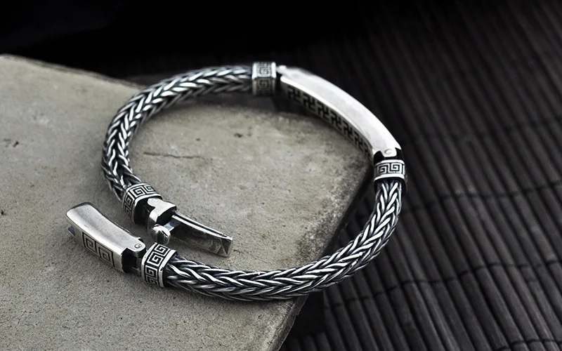 Pure 925 Sterling Silver Men Bracelets Vintage Punk Rock Hand-woven Personality Bracelets Thai Silver Fashion Jewelry Best Gifts