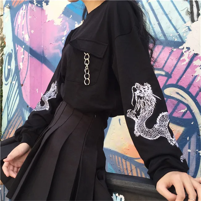 Женская толстовка с длинным рукавом Poleron Mujer корейский стиль Harajuku вышивкой