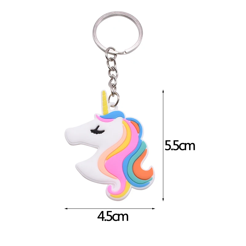 5Pcs Rainbow PVC Cute Animal Horse Unicorn Keychain Alloy Key Ring For Men Women Bag Phone Car Party Decoration Kids Favors - Цвет: B15