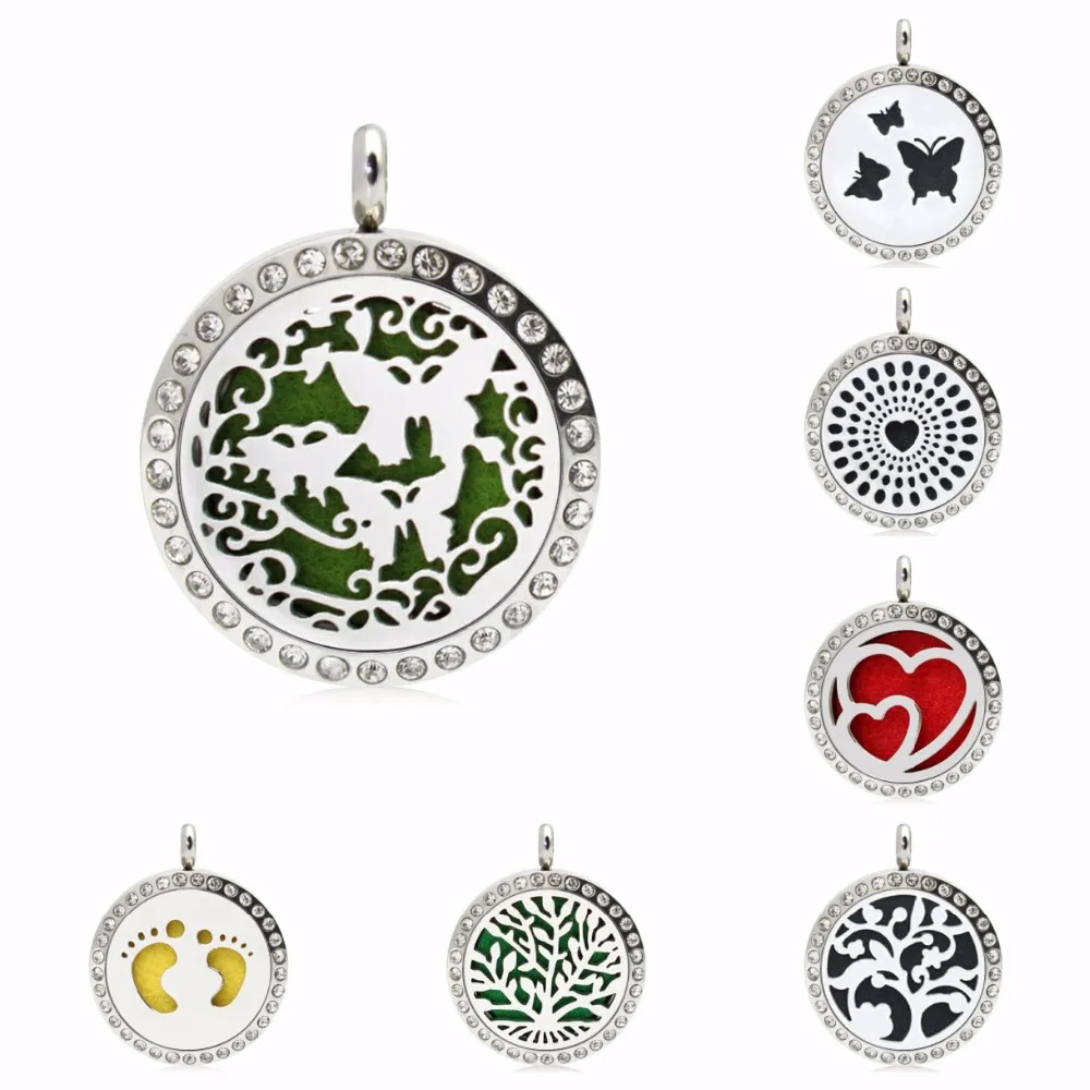 

Tree of life owl dog cross Bling 316L stainless steel 25mm essential oil Diffuser locket pendant diffuser necklace chain 10 pads