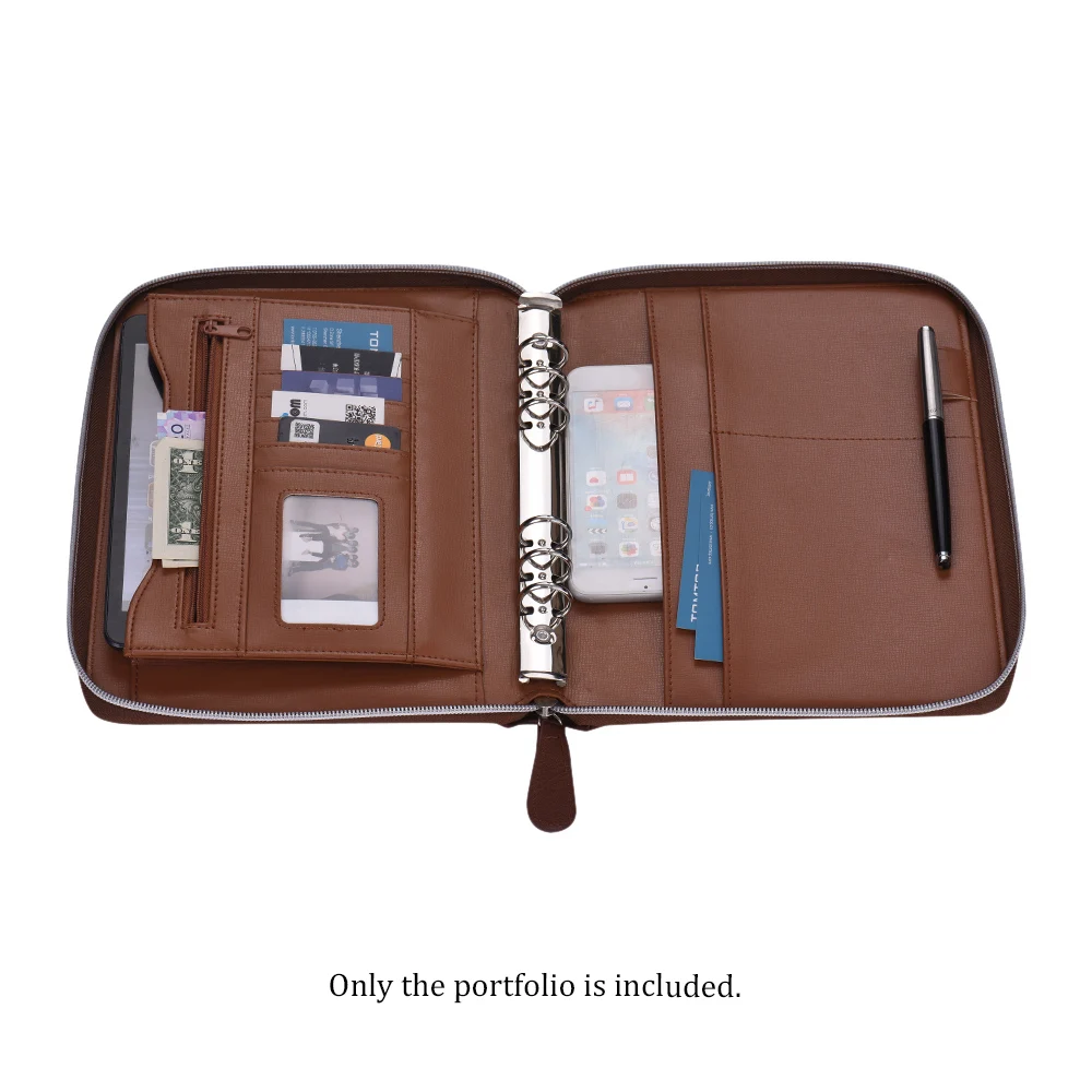 

Padfolio PU Leather Portfolio Holder Organizer Folder Storage Document with Writing Pad 100 Sheets Loose-leaf Zippered Closure