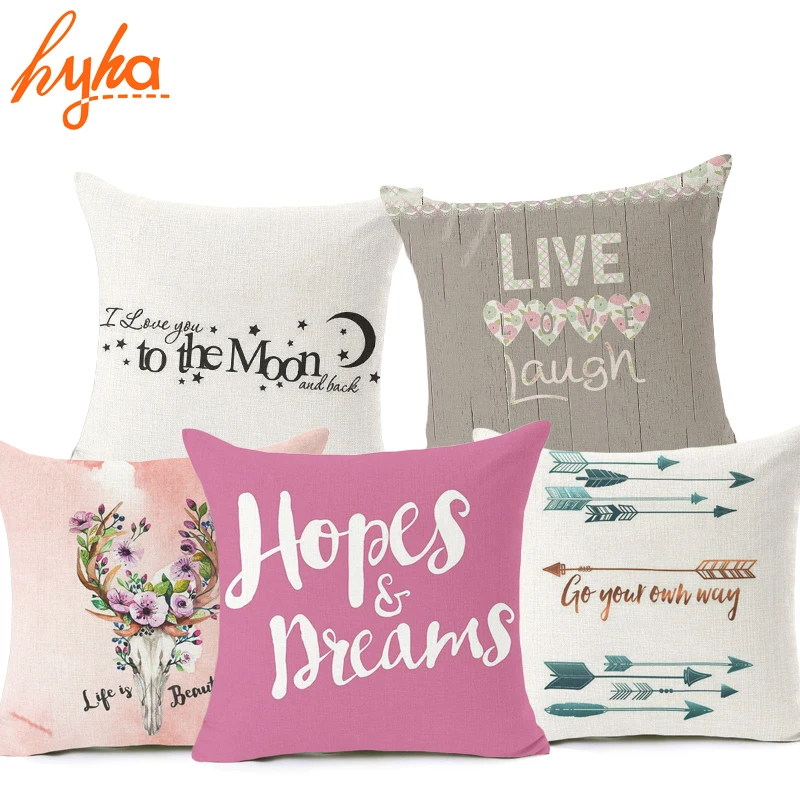 

Hyha Letter Cushion Cover Arrow Funny And Love Words Home Decorative Pillows Cover for Sofa Let Us Feel Happy