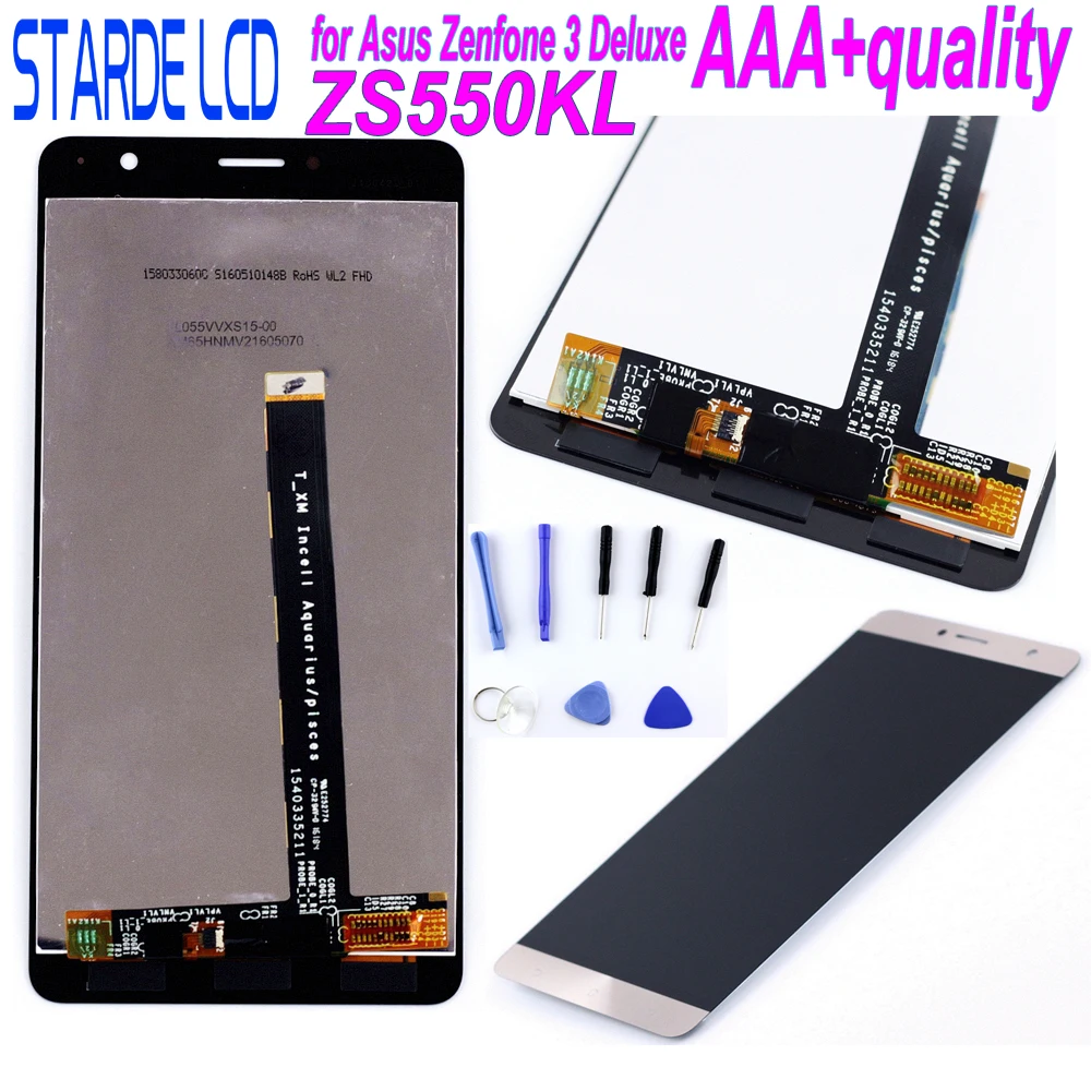 

STARDE LCD for Asus ZenFone 3 Deluxe ZS550KL Z01FD LCD Display Touch Screen Digitizer Assembly Gold Replacement Parts with Tool