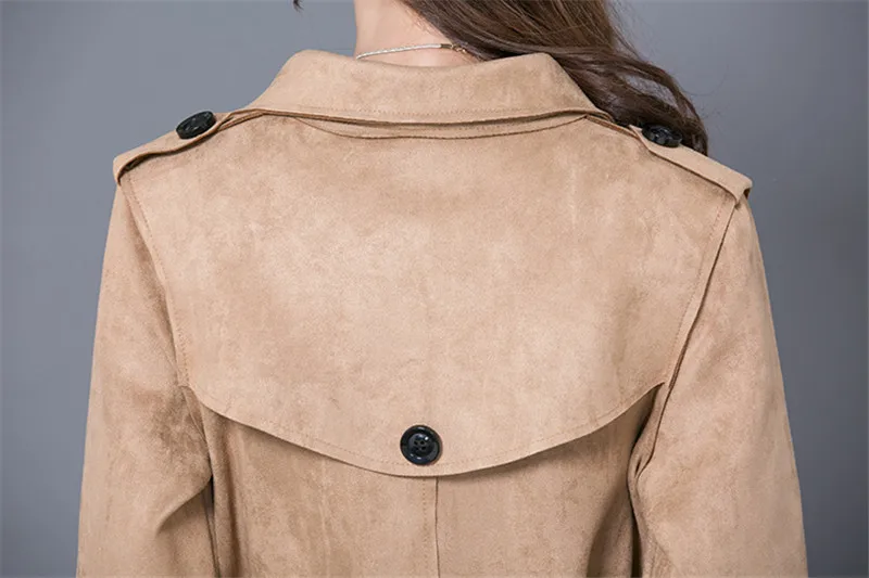 Замшевое пальто для женщин размера плюс 6XL, весенний двубортный Тренч, длинное пальто, ветровка, элегантная верхняя одежда C4057