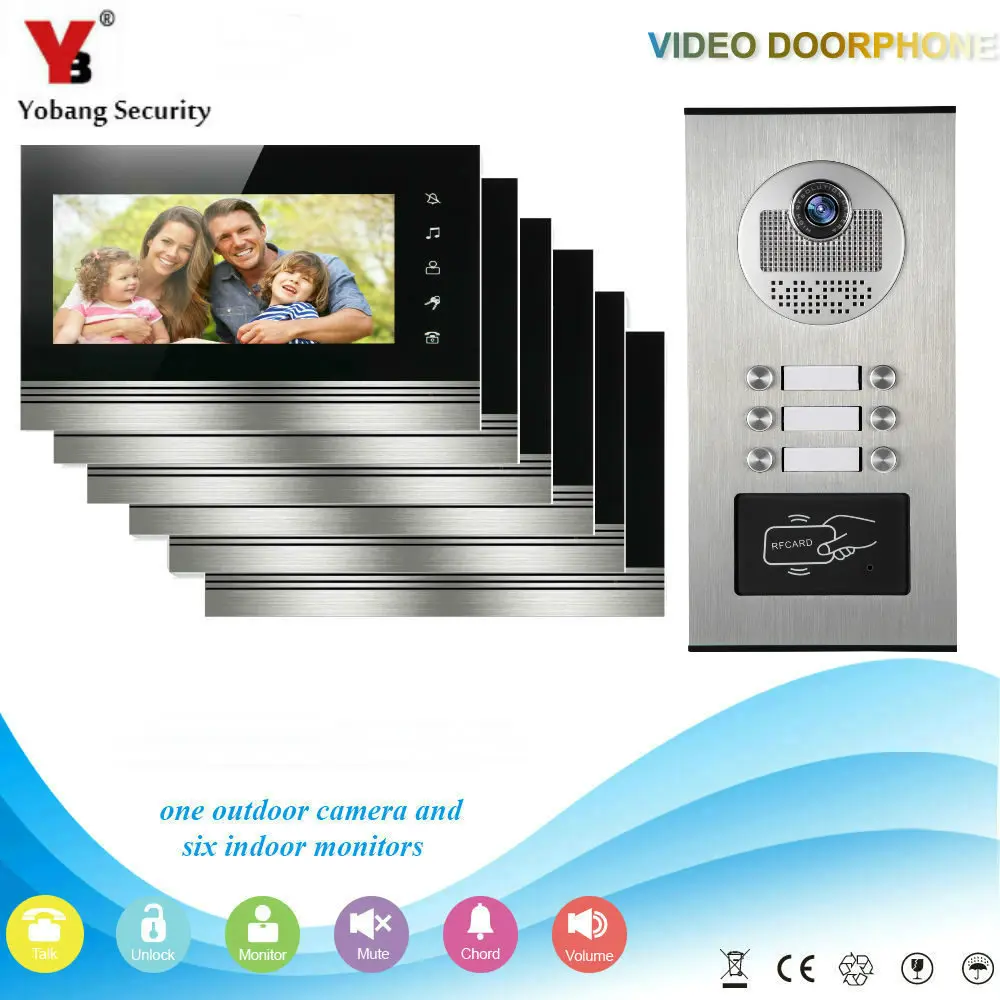 

Yobang Security Apartment Visual Video Intercom 7 inch Monitor Video Intercom Speakerphone System With RFID Access IR Camera