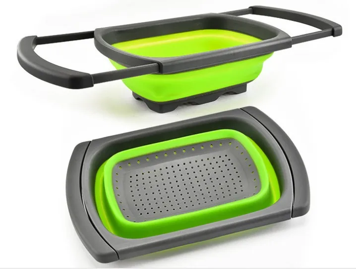 

Portable silicone folding filter fruit basket Stretchable silicone basket plastic colander