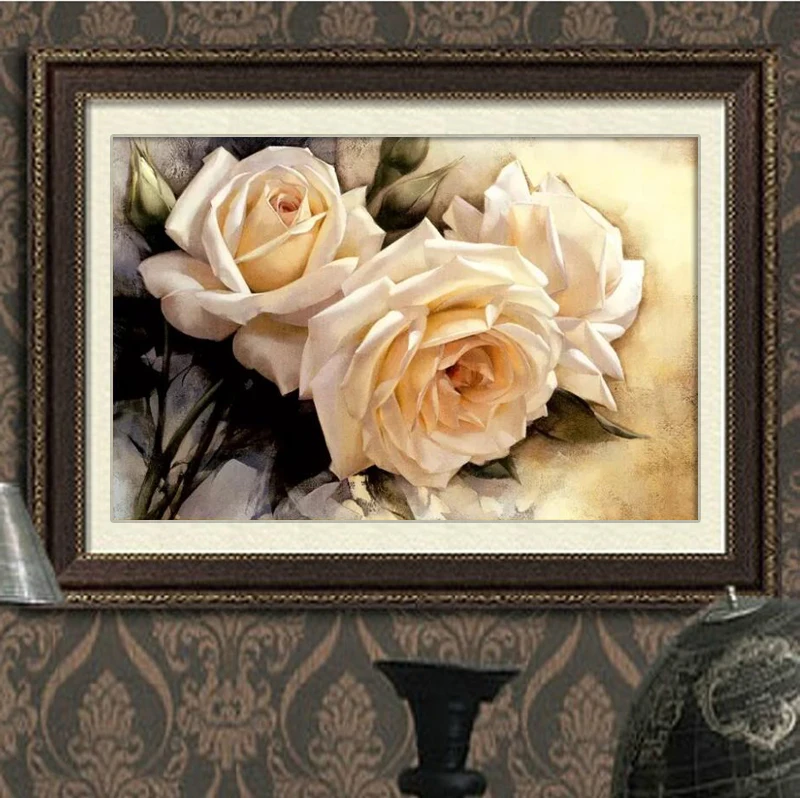 

Europe Oil painting white rose flowers 11CT counted pattern printed on canvas DMC Cross Stitch kits needlework embroidery Sets