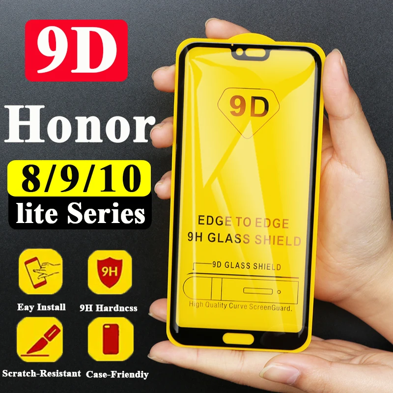 9D Protective Glass on For Huawei Honor 10 9 8 Lite Verre Screen Protector Tremp Huavei Honer Light Tempered 10Light Glas Film | Мобильные