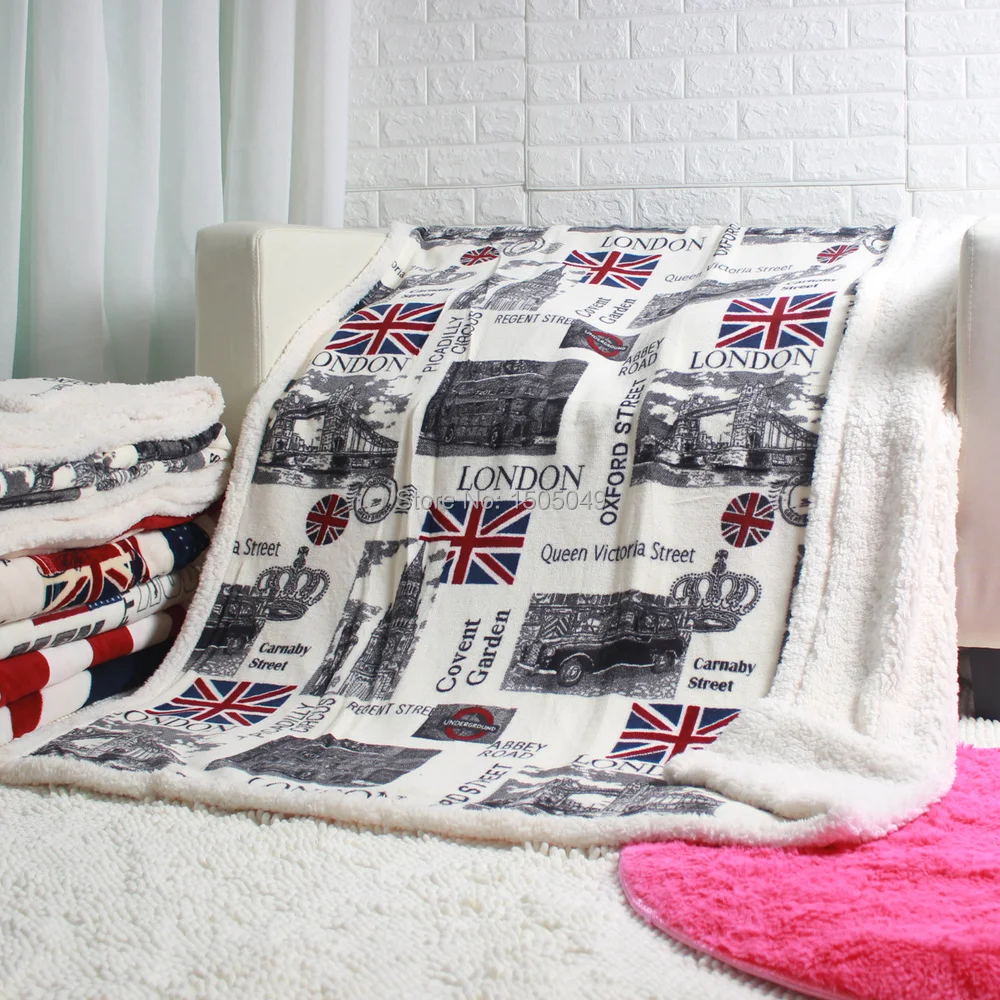 Двухслойное толстое одеяло из искусственного меха с принтом «НьюЙорк Лондон» 130x160 см
