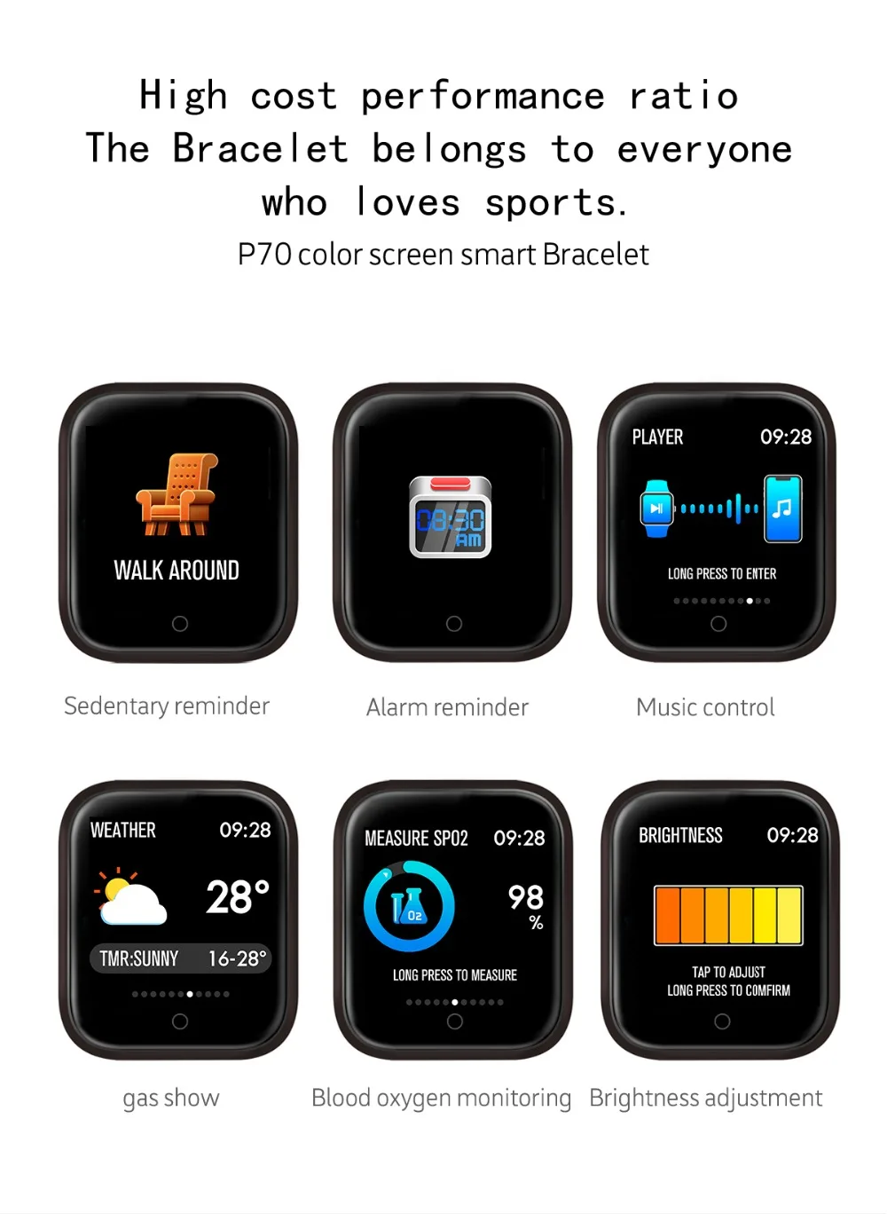COXANG P70 женские умные часы, измеритель артериального давления, пульсометр, шагомер, 1,3 дюймов, цветной экран, умные часы для Apple IOS Android
