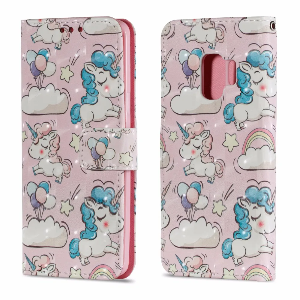 Cartoon For Samsung Galaxy S9 S9 Plus Note 8 Case Flip PU Wallet Card Holder Cover For iPhone X Smart Wallet Case Unicorn        (63)