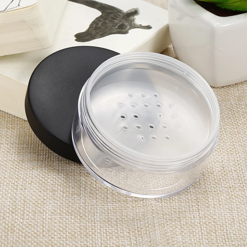 

1pcs 50g Plastic Empty Loose Powder Pot With Sieve Cosmetic Makeup Jar Container Handheld Portable Sifter for travel organize