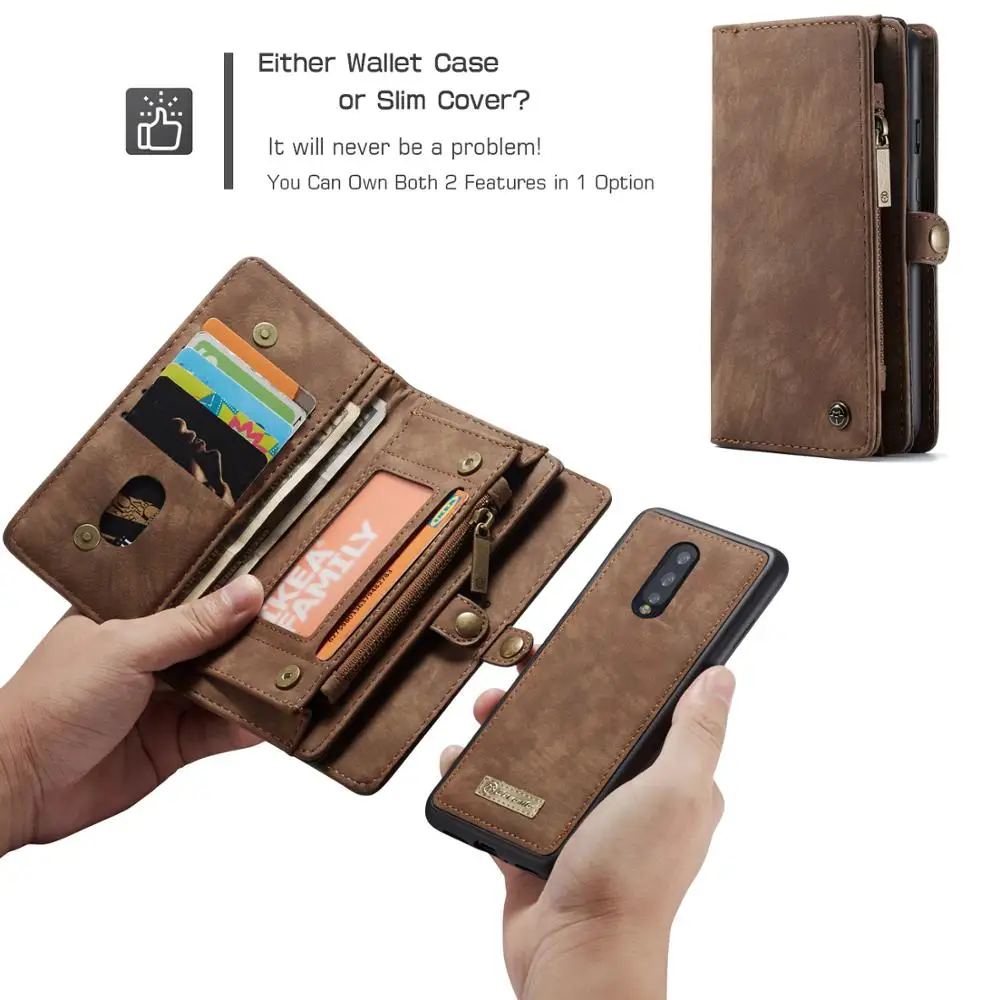 

CASEME Zipper Bag Multi Slots Split Wallet Case For Oneplus 7 Pro Auto Leather Removable Magnet Flip Cover Case For Oneplus 7