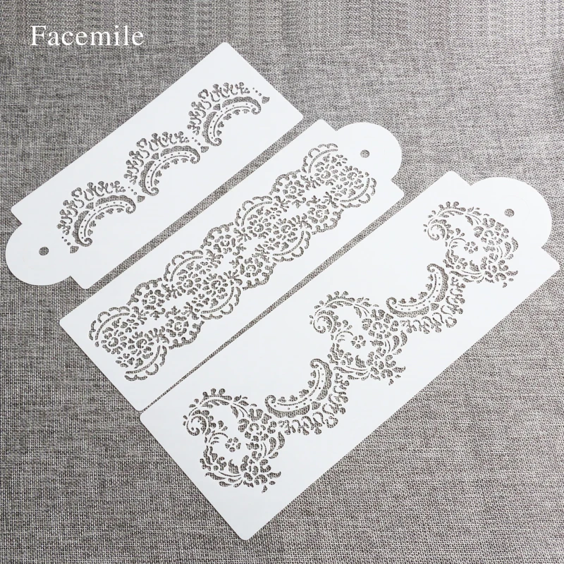 

3PCS/SET Flower Fondant Cake Stencil Mould Border Lace Decor Icing Sugarcraft Tools 55062