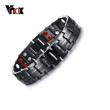 Vnox eslabón de la cadena de las pulseras de la joyería punky pulsera de la energía sana de los hombres negro de acero inoxidable del imán pulseras del encanto para los hombres de la joyería