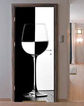 

3D Black White Wine Glass Wall Art Door Mural Wallpaper Wall sticker Decal Wall Decal Photo self adhesive home decor accessories